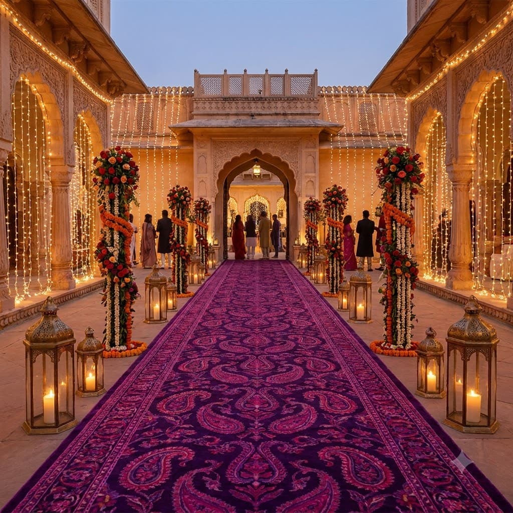 Royal Paisley Motif Printed Velvet Event Carpet